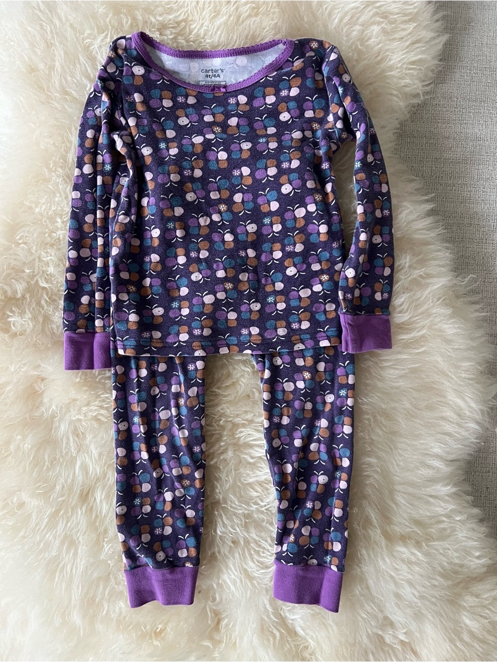 Bundle of 3x Carter's Pajama Sets, 2x Purple Floral and 1x Christmas Candy Canes